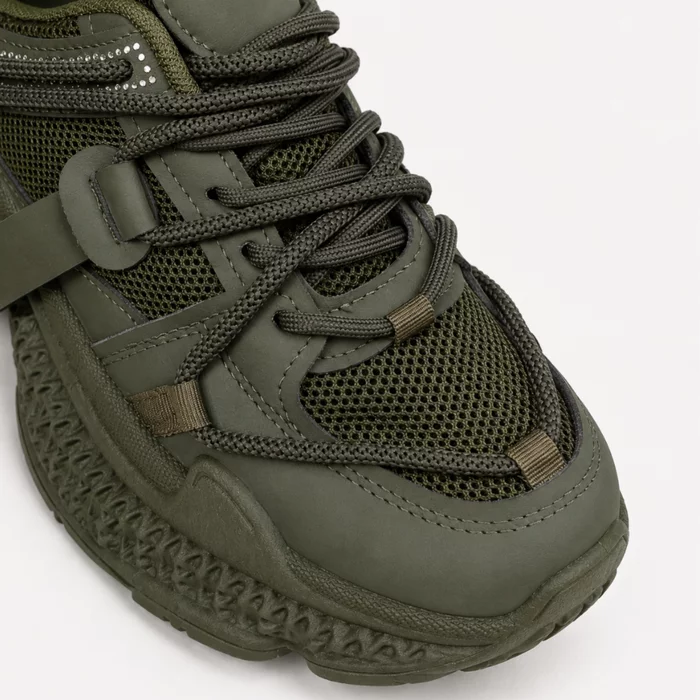 Sneakers dama talpa platforma piele eco si textil Kaki Simon picture - 4