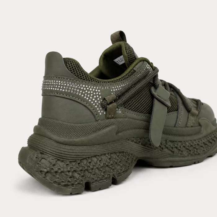 Sneakers dama talpa platforma piele eco si textil Kaki Simon picture - 5