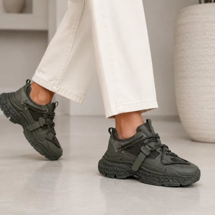 Sneakers dama talpa platforma piele eco si textil Kaki Simon picture - 2