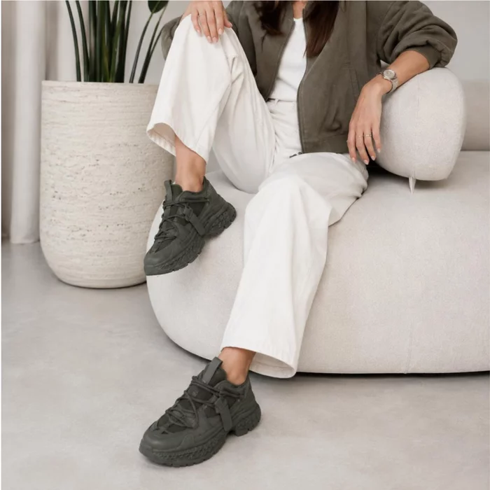 Sneakers dama talpa platforma piele eco si textil Kaki Simon picture - 6