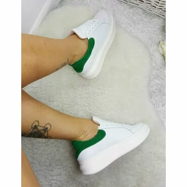 Sneakers din piele naturala alb cu verde Koli