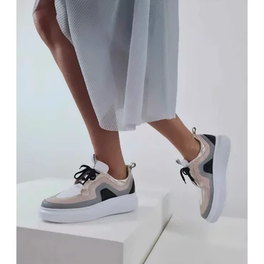 Sneakers din piele naturala roz Soli