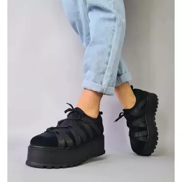 Sneakers platform Piele Naturala Neagra Loni