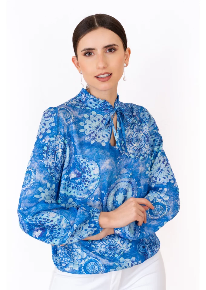 Bluza albastra cu imprimeu paisley