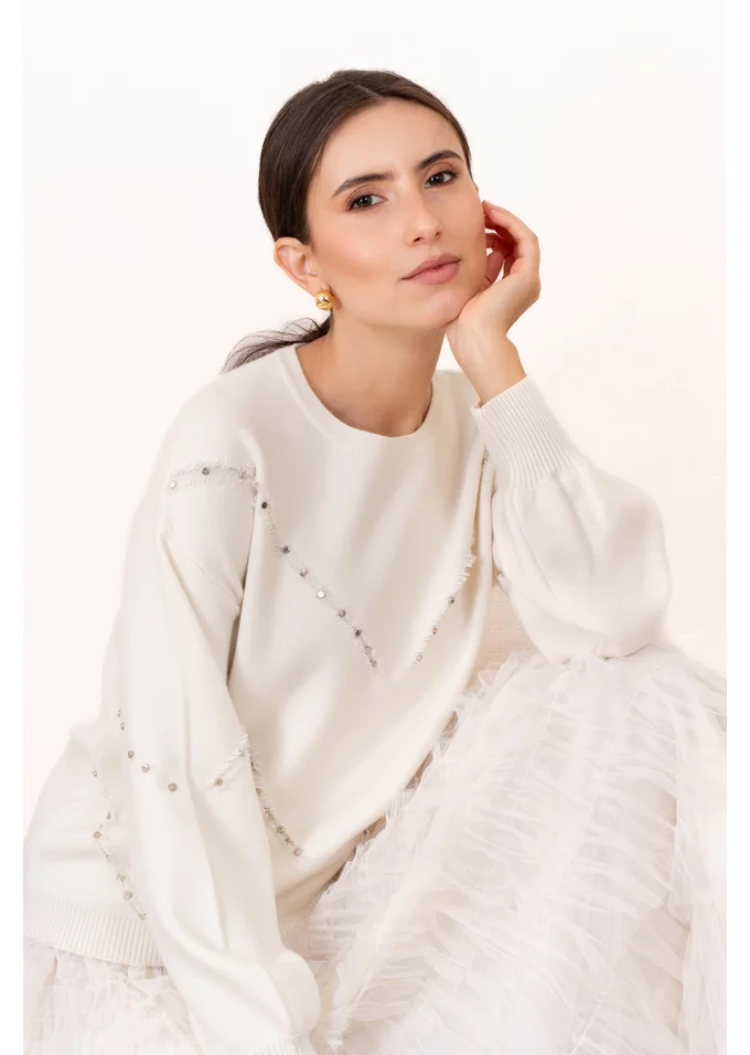 Bluza casual crem cu accesorizare