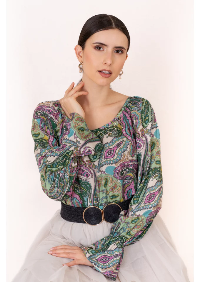 Bluza cu imprimeu paisley policolor