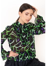 Bluza cu imprimeu verde abstract si jabou