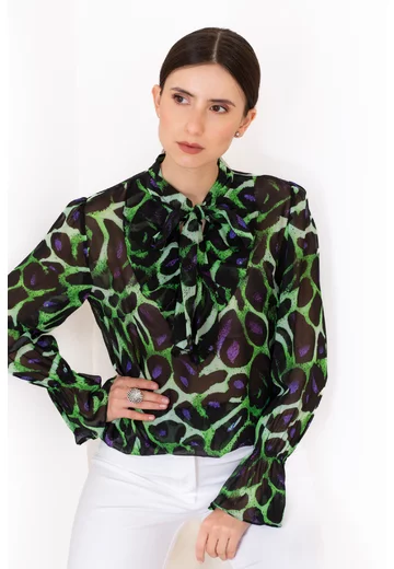 Bluza cu imprimeu verde abstract si jabou