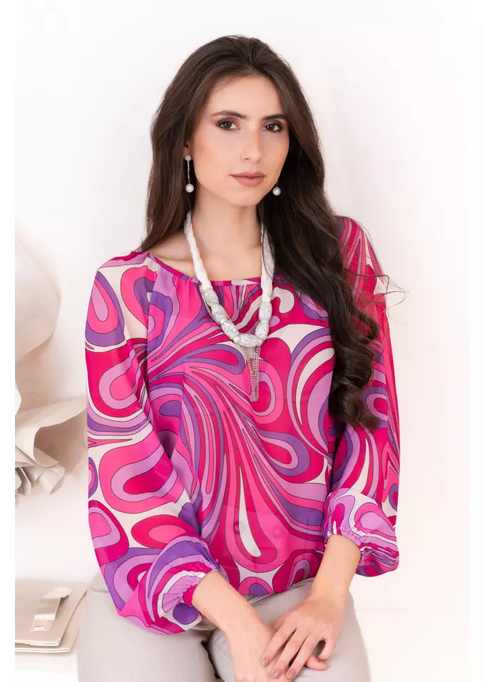 Bluza cu print abstract roz-mov