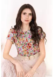 Bluza cu print floral policolor si maneca lalea