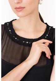 Bluza Elegance Noir cu strasuri si perle