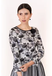 Bluza eleganta cu imprimeu geometric si floare