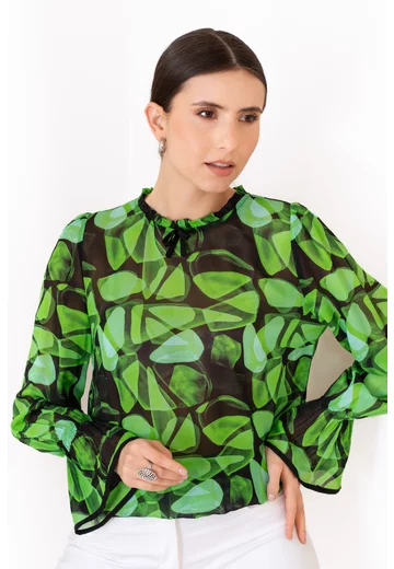 Bluza eleganta cu imprimeu verde abstract