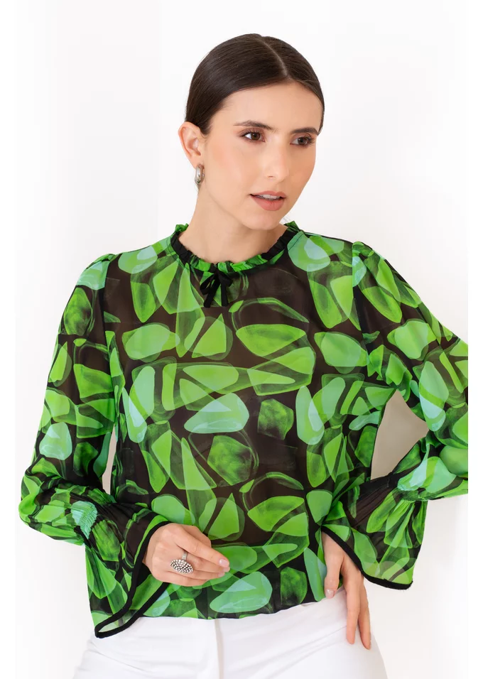Bluza eleganta cu imprimeu verde abstract