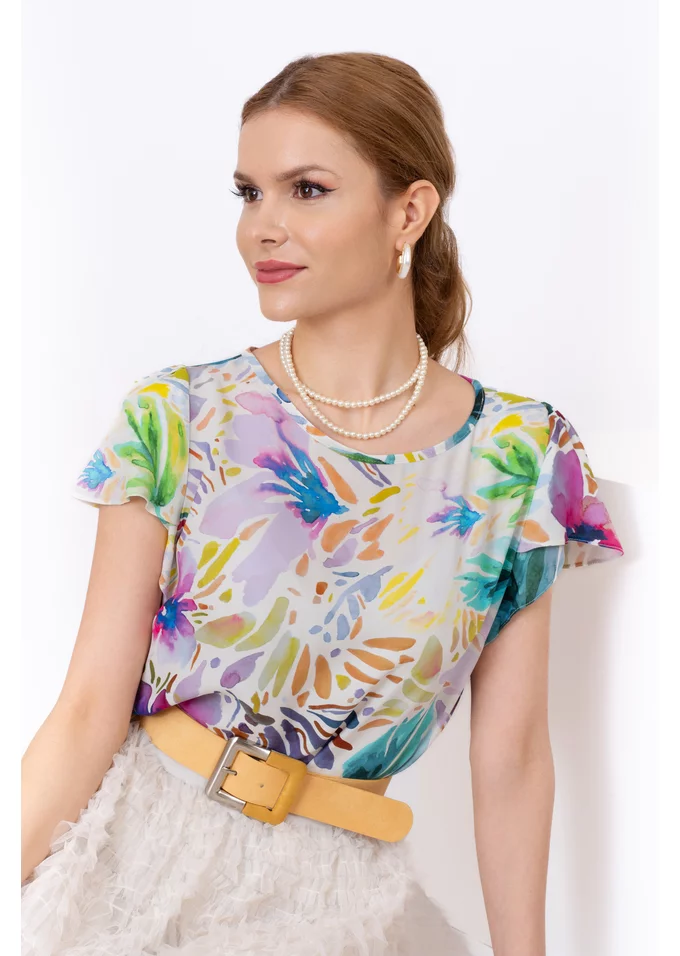 Bluza eleganta cu maneca scurta Colorful Flowers