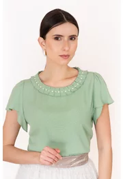 Bluza eleganta verde matcha cu pliseu