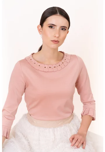 Bluza Quartz Pink cu model plisat