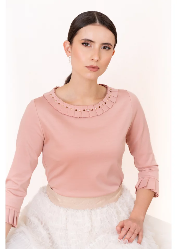 Bluza Quartz Pink cu model plisat