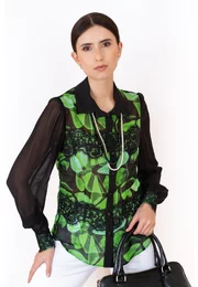 Camasa eleganta cu print abstract verde
