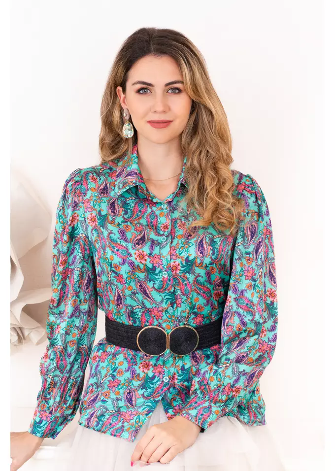 Camasa turcoaz cu print paisley