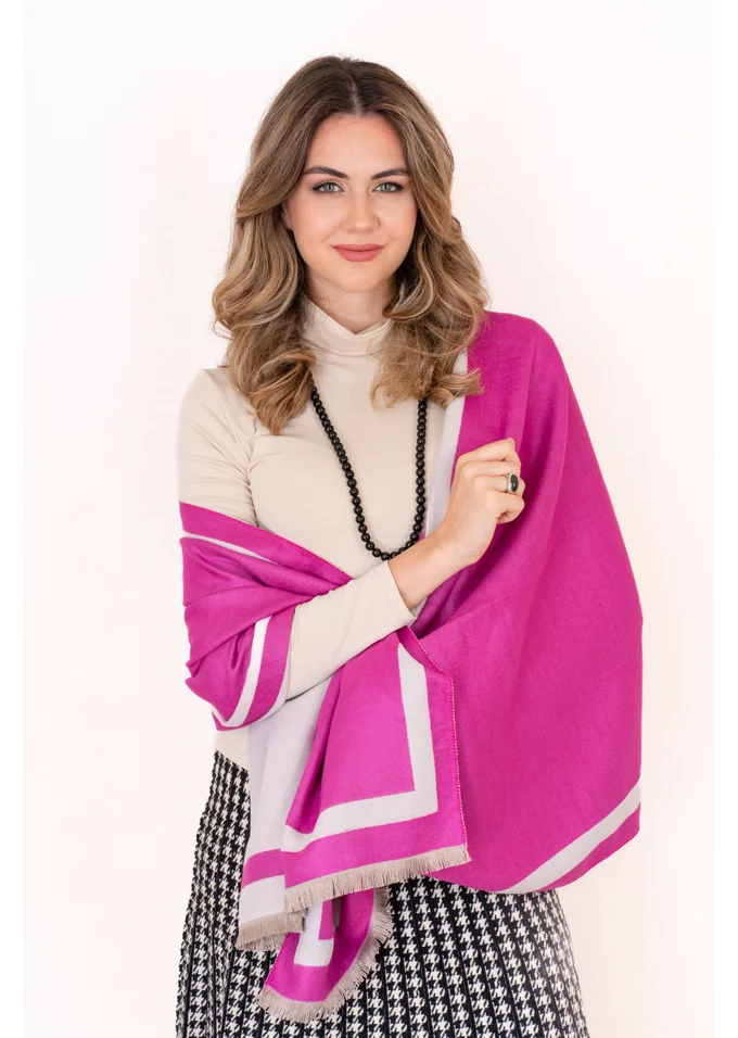 Esarfa cu doua fete magenta-bej