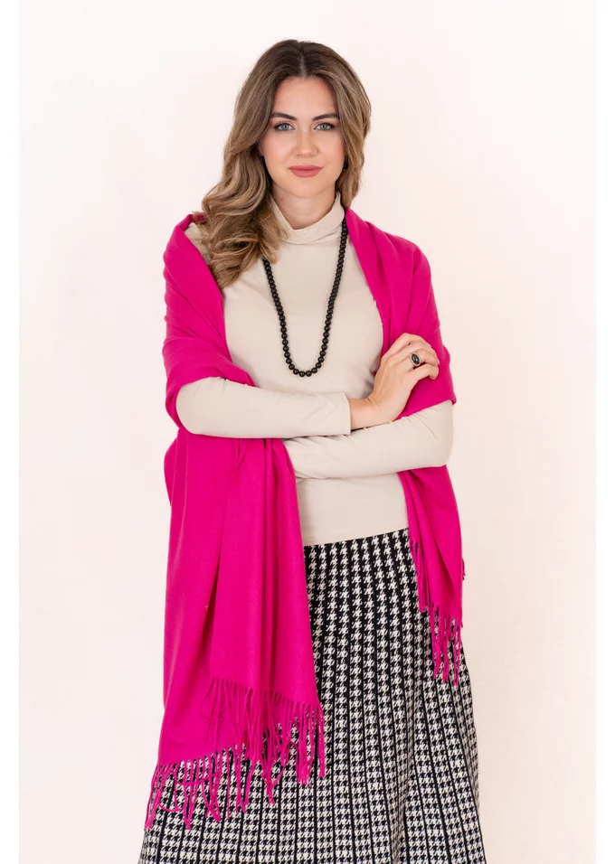 Esarfa roz fuchsia cu franjuri
