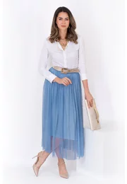 Fusta midi din tulle albastru deschis