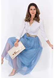 Fusta midi din tulle albastru deschis