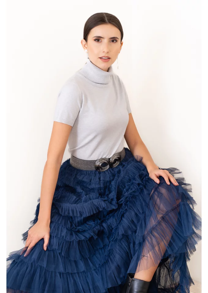 Fusta midi din tulle navy