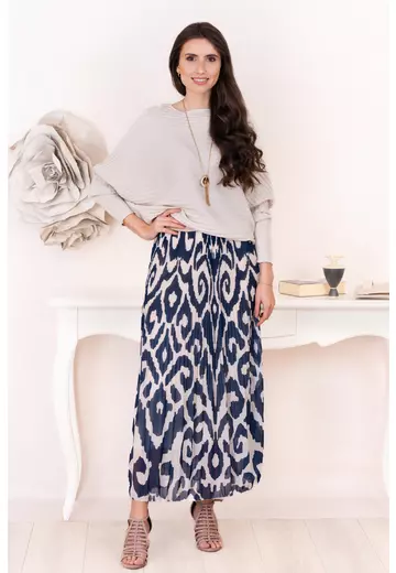 Fusta plisata navy animal print