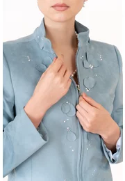 Jacheta din velur Blue Light accesorizata