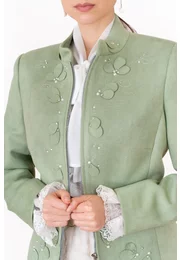Jacheta din velur Green Matcha accesorizata