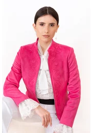 Jacheta din velur Hot Pink