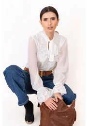 Pantalon din denim cu croi drept