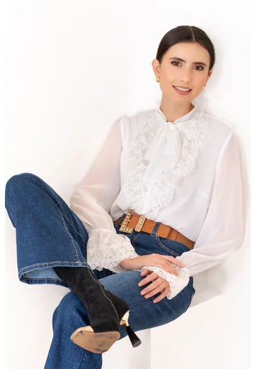 Pantalon din denim cu croi drept