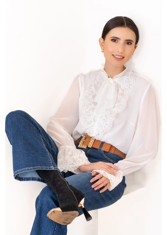 Pantalon din denim cu croi drept