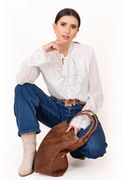 Pantalon din denim cu croi drept