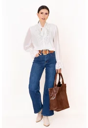 Pantalon din denim cu croi drept