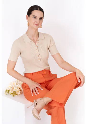 Pantalon din in larg portocaliu