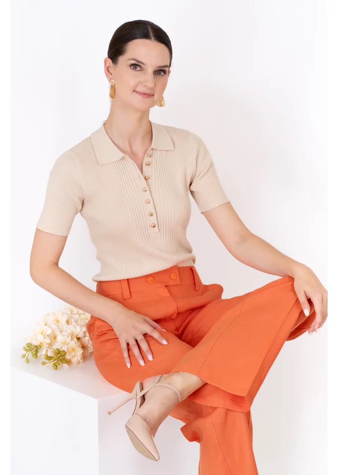 Pantalon din in larg portocaliu