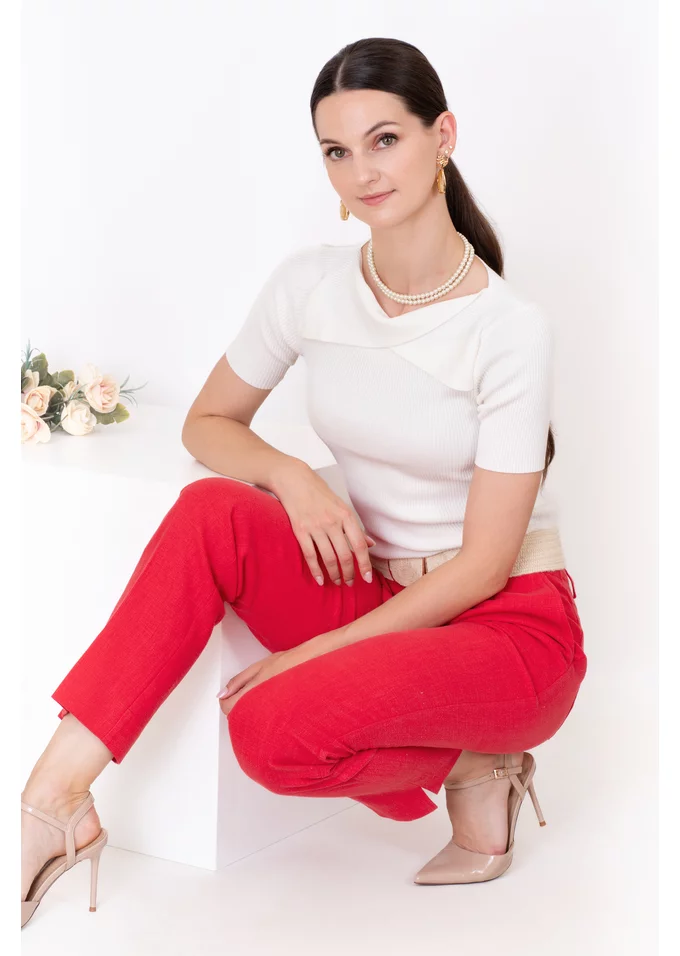 Pantalon din in prespalat conic Scarlet