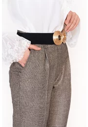 Pantalon elegant in carouri cu fir lurex