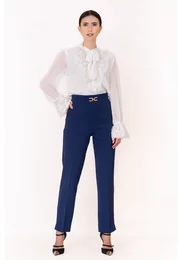 Pantalon elegant navy cu catarama