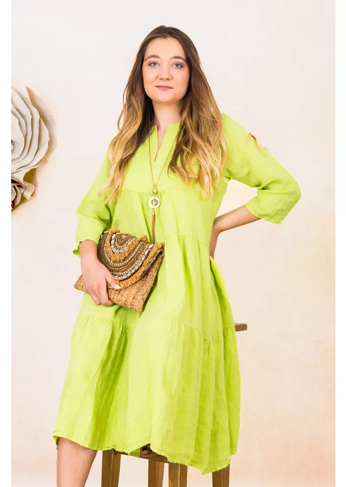 Rochie casual din in verde lime