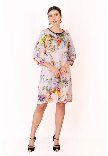 Rochie cu print floral policolor si croi drept