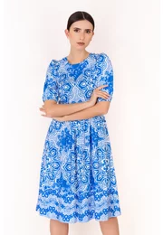 Rochie de zi albastra cu print abstract
