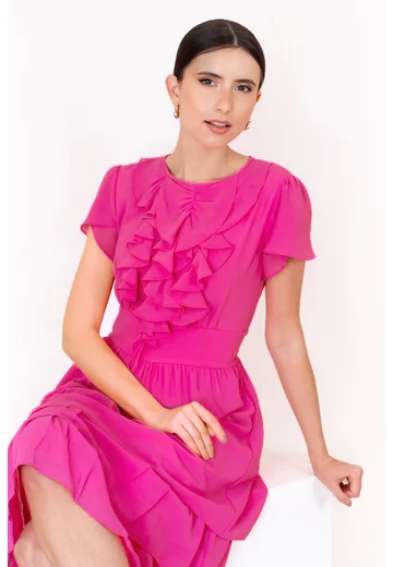 Rochie de zi cu volanase Pink Elegance