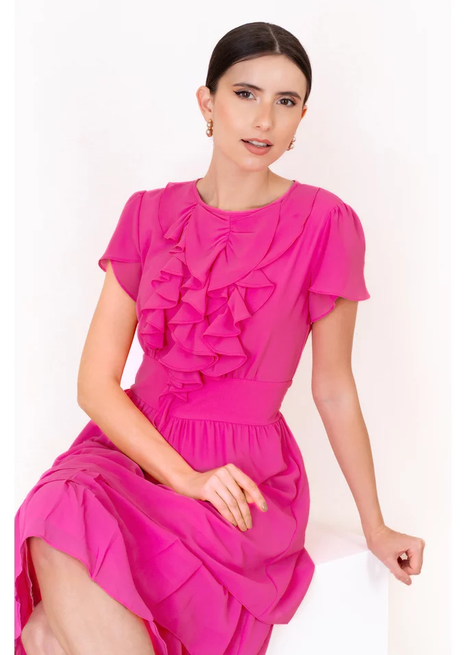 Rochie de zi cu volanase Pink Elegance