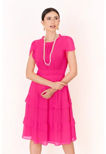 Rochie de zi cu volanase Vibrant Pink