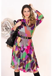 Rochie din voal de vascoza cu print abstract policolor